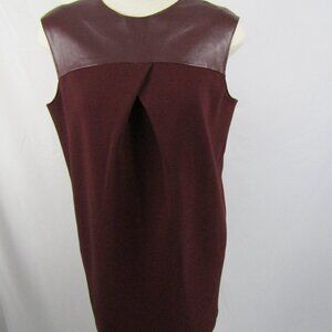 Banana Republic Burgandy100% Lamb Leather Trim Sheath Dress Boat Neck sleeveless
